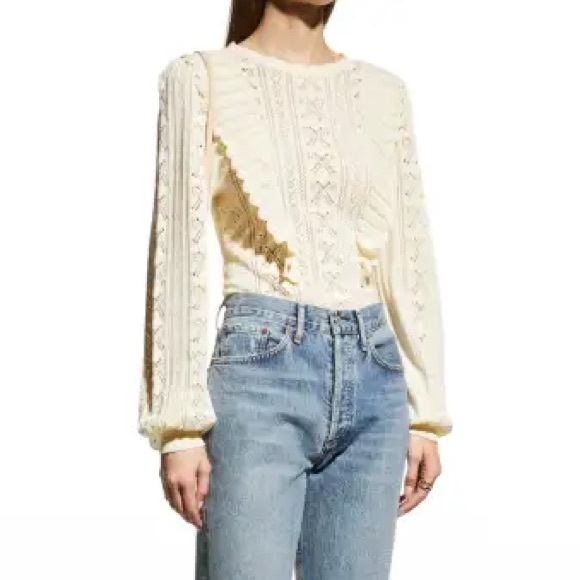 LoveShackFancy Sweaters - LoveShackFancy Women’s Ancora Ruffle Pointelle Knit Sweater